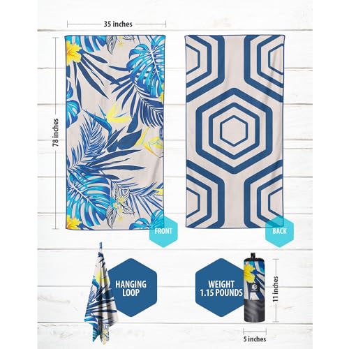 VENTURE 4TH Microfiber Beach Towel: Quick-Dry, Compact, Sand-Free, Absorbent, Sandproof and Lightweight - Perfect for Camping, Beach, and Roadtrips (Hibiscus Design | 35x78 inches) - color: Hibiscus, size: Extra Large (78" x 35")