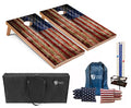 Tailgating Pros Cornhole Boards - 4'x2' Regulation Boards w/Carrying Case, Score Keeper, & Set of 8 Corn Filled Bags w/Tote - size: 4'x2' Boards w/ LED Ring Lights, style: Rustic Flag