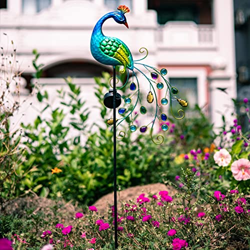 DREAMSOUL Metal Peacock Garden Solar Lights Outdoor Decorative Garden Stake Lights- Waterproof Peacock Solar Landscape LED Path Light Patio Yard Lawn Outside Decoration - color: Blue Green