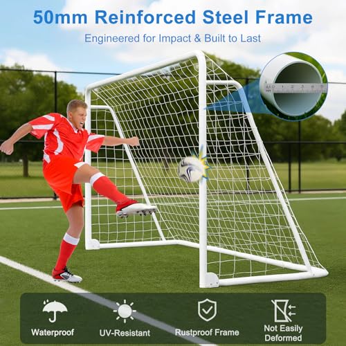 MOPHOTO Soccer Goal, 6X4/8x6/10x6.5/12x6/16x7/18.5x6.5/21x7/24x8ft Soccer Goals for Backyard, Full Size Soccer Goal for Teens & Adults Training - size: 12x6FT, style: Alloy Steel-Foldable