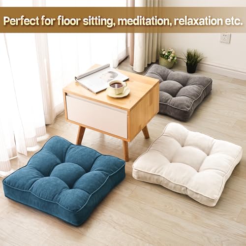 1 MIDDLE ONE Floor Pillow Set of 2, Memory Foam Floor Cushions for Adults, Large Meditation Pillow for Sitting, 22 x 22 Inches (Square | Beige) - color: Square | Beige