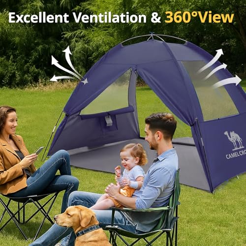 CAMEL CROWN Beach Tent UPF 50+ Sun Shelter for 2/3/5/6 Person, Lightweight Portable Sun Shade with Sand Anchor, Family Beach Day & Outdoor Adventures - color: Navy Blue, size: 5/6 Person