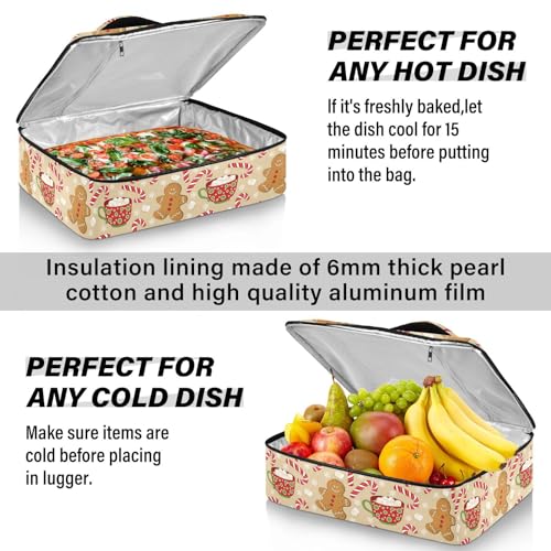 Christmas Gingerbread Man Pizza Bag Thermal Tote Winter Candy Cane Xmas Insulated Casserole Cookware Carrier for Hot or Cold Food Fits 15" x 11" Baking Dish for Pockluck, Parties, Picnic, and Cookouts - color: Gingerbread man