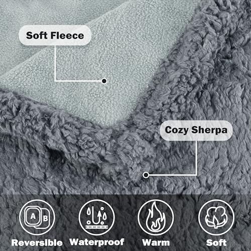 Kritter Planet Waterproof Bed Blanket for Couples, Washable Stain Proof Pad Bed Cover, Reversible Leakproof Protector, Liquid Pee Proof Blanket for Couch Sofa, 80x90 inch, King Size - color: Grey/Charcoal Grey, size: 90"x80"