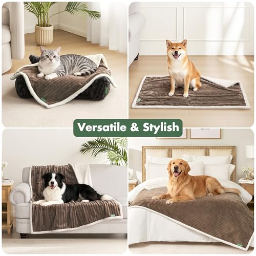 Waterproof Twin Blanket for Bed - Washable Large Dog Blankets for Bed Protector, Thick Cozy Fleece Calming Pet Blankets for Indoors & Outdoors, Brown, 60"x80" - color: Brown, size: Twin(60x80")