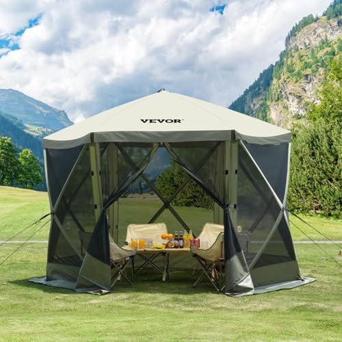 VEVOR 10x10FT Pop Up Gazebo Tent with Mosquito Netting, 6 Removable Wind Panels & Mesh Windows, 6-Sided Screen Canopy for Patio, Army Green - color: Army Green, size: 10x10 ft