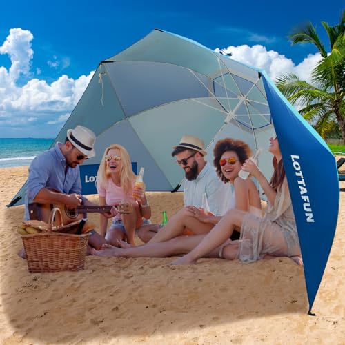 LOTTAFUN Beach Shelter Umbrella Premiere UPF 50+ Umbrella Shelter for Sun and Rain Protection for Adult (10-Foot,Blue Stripe) - color: Blue Green
