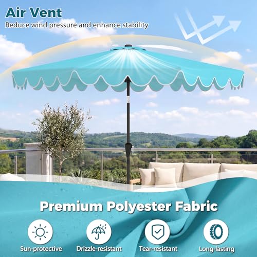 Tangkula 10 FT Patio Umbrella with Base Included, 2-Tiers Outdoor Scalloped Table Umbrella with 2 Sandbags, Tilt Adjustment, Crank, 8 Ribs for Market Backyard Pool Deck Beach Lawn - color: Turquoise, size: 10 FT