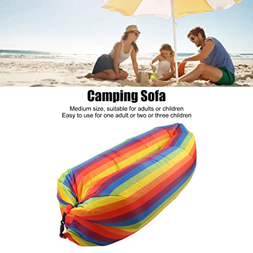 Inflatable Sofa, Portable Inflatable Lounger Couch with Tear 190T Polyester Fabric, No Pump Needed Wind Fill Design, Includes Storage Bag for Camping Garden (Rainbow) - color: Rainbow