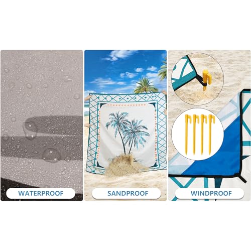HIHOHO Beach Blanket Waterproof Sandproof Extra Large Beach Mat 79" X 83"/120"x108"for 1-8 Adults Quick Drying Durable Outdoor Picnic Mat for Beach Travel Camping Hiking - color: Coconut Tree - Lace Pattern, size: 79" X 83"（1~3 person）