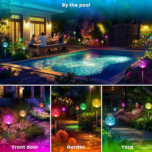 GIGALUMI Solar Garden Lights 6 Pack, Solar Lights Outdoor Decorative Waterproof, Outdoor Solar Lights for Yard Decorations, Multi-Colored Changing Garden Globe Cracked Glass Ball with LED Lights - size: 6pack