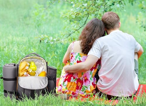 Hap Tim Picnic Basket Backpack for 4 Person with Insulated Cooler Compartment, Wine Holder, Fleece Blanket, Cutlery Set, Engagement Gifts for Couples, Bridal Shower Gift, Wedding Gifts(36021) - color: Dark Grey, size: 4 Person