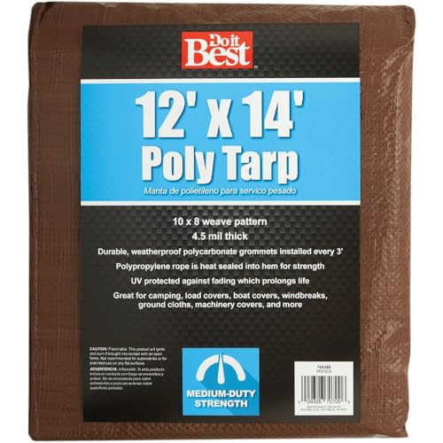 Do It Best Tarpaulin 764388 - Medium-Duty, Waterproof, UV Protection, Brown/Green - 12x14