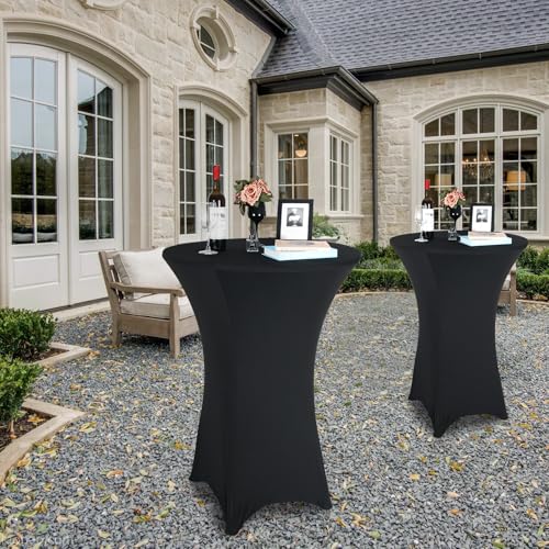 REDCAMP 32" Cocktail Table with Black Cover, Round Bar Table Pub Table for Parties Restaurant, 30" /43" Two Heights Adjustable - color: Black Cover Set, 1, size: 32" Round Table