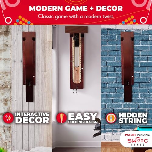 SWOOC Games® - Hideaway Hook and Ring Game On A String - Weather Resistant & Easy Setup - Man Cave Games - Wall Activity for Game Room - Wall Ring Toss Fun for Adults - Bar Activity