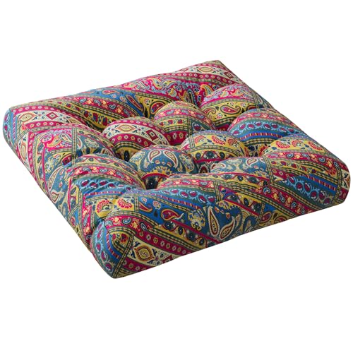 Codi Meditation Pillow, Large Pillows Sitting for Adults and Kids, Boho Cushions for Yoga Living Room Tatami Sitting Home Decor, Memory Foam Added, 22x22 Inch, Multi Blaidiere - color: Square | Multi Blue and Red, size: 1 Count (Pack of 1)