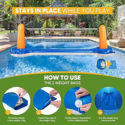 118" Pool Volleyball Net Set for Inground & Above Ground Pools | Complete Pool Game Kit with Water Volleyball, Pump & Adjustable Net, Outdoor Summer Pool Toys for Adults & Family, Pool Party Gift 2026