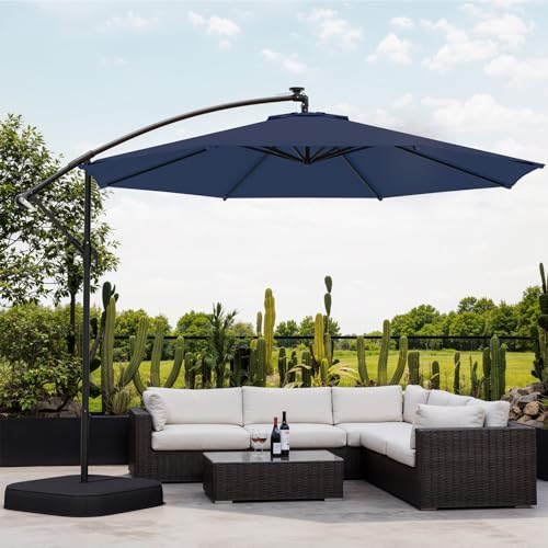 10FT Patio Umbrella with Base Included, Outdoor Offset Cantilever Umbrella, Infinite Tilt, UV Protection for Backyard, Lawn, Garden & Pool - color: Navy Blue, size: 10FT w/Base (Offset Umbrella)