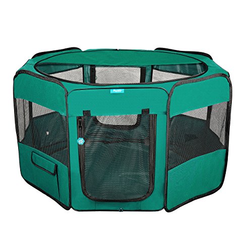 Deluxe Premium Pet Dog Playpen Portable Soft Dog Exercise Pen Kennel with Carry Bag for Dogs, Cats, Kittens, and All Pets (Large, Green) - color: Green, size: Large