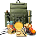 Hap Tim Picnic Basket Backpack for 4 Person with Blanket, Insulated Leakproof Cooler Compartment, Wine Holder, Cutlery Set, Engagement Gifts for Couples, White Elephant Gift Ideas, Green (36221-GR) - color: Green