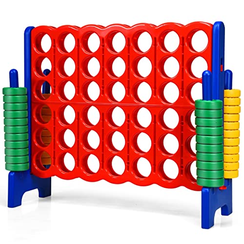 KOTEK Giant 4-in-a-Row Game, 3.5 Feet Tall Jumbo 4-to-Score Family Fun Game with Quick-Release Sliders & 42 Large Rings, Oversized Connect Plastic Yard Game Outdoor for Kids & Adults (Blue+Red) - color: Blue+red