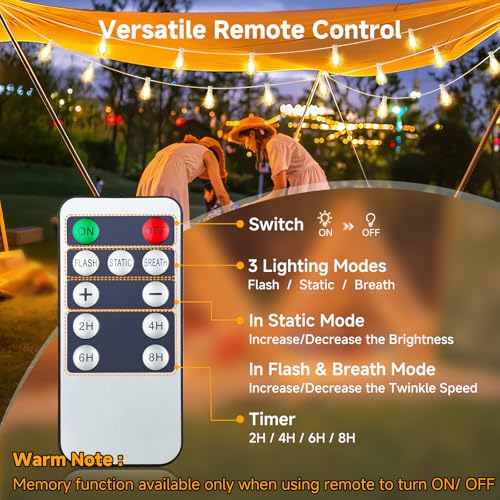 25FT Solar String Lights with Remote, 3 Lighting Mode Outdoor Waterproof Dimmable Patio Lights String with 10+1 Shatterproof S11 LED Bulbs for Backyard-White - color: White
