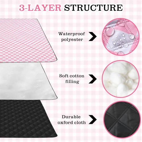 Nuanchu Checkered Picnic Blanket Extra Large Outdoor Blanket Sandproof 80"x80" Waterproof Portable Machine Washable 3 Layer Thick Gingham Picnic Mat for Beach Camping Park Grass Travel (Light Pink) - color: Light Pink