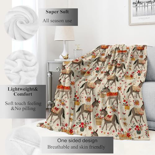 Rustic Donkey Blanket Colorful Floral Flowers Throw Blankets Gifts for Girls Boys Adults Lightweight Soft Fleece Cozy for Sofa Couch Bed Room Travel Birthday Farmhouse Decor 50x60in - color: Donkey, size: 50x60in