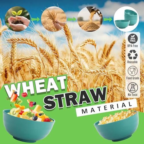 60 OZ Large Salad Bowls, Wheat Straw Camping Bowl Set of 6, Unbreakable Plastic Serving Bowls, Microwave & Dishwasher Safe Large Dinner Bowl for Kitchen & Outdoor, Green - color: Green, size: 60 Oz