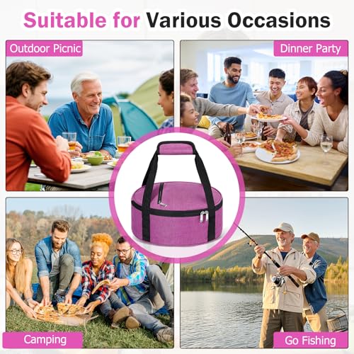Round Insulated Casserole Carrier – 12" Portable Pie Carrier Bag for Hot or Cold Food, Leakproof Thermal Lunch Tote with Handle for Parties Picnic & Travel - Rose Red - color: Pink, size: Single