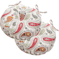 Magpie Fabrics Outdoor Round Bistro Seat Cushions with Ties, 15"x15"x4" Set of 2, Tufted Waterproof Barstool Chair Pads for Patio Home Garden Office, Paisley Beige Red - color: Paisley Red Beige