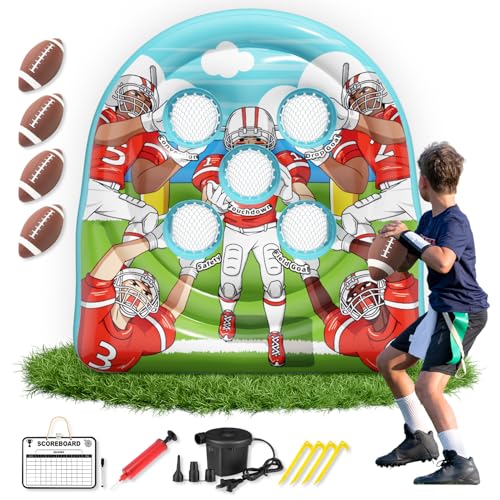 6FT Giant Inflatable Football Target Toss Game - Fun Indoor & Outdoor Yard Games for Kids & Adults, Football Party Throwing Games, Carnival Games, Camping & Tailgate Lawn Activities - color: Blue