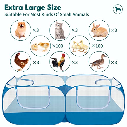 73" Large Small Animal Playpen with Detachable Bottom, Portable Chicken Coop Run and Chick Brooder, Pop Up Pet Enclosure Tent for Guinea Pigs, Bunnies, Puppies, Cats, Indoor/Outdoor Exercise Pen - color: Blue with Detachable Bottom