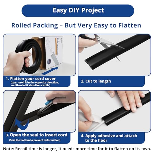 ZhiYo 4ft Cord Hider Floor for 1 Small Wire, Soft PVC Cord Covers for Wires on Floor, Wire Cover to Hide Power Cords, Cable Cover Protect Cords, Cable Cavity: W0.47in x H0.28in Vintage Coffee Brown - color: Coffee Brown, size: W1.2'' x L4'