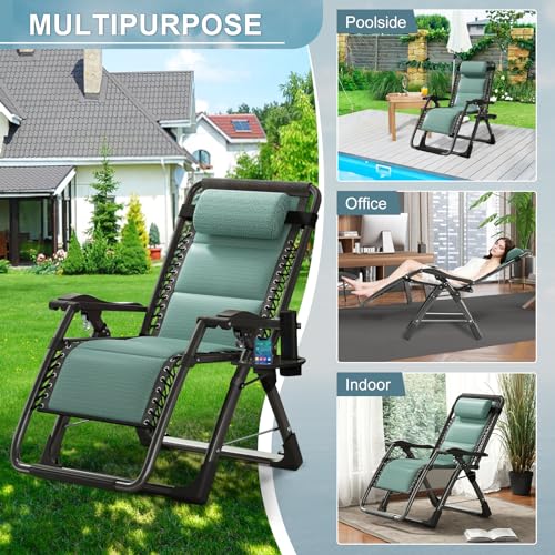 ABORON Zero Gravity Chair,Premium Outdoor Lawn Folding Lounge Chairs,Sturdy Adjustable Reclining Patio Chairs with Built in Cushion,Headrest & Tray - color: Emerald Green