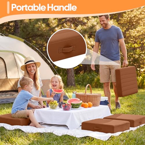 MeMoreCool Square Floor Pillow Seating for Adults Kids, Large Meditation Cushion Floor Pillow with Thick Foam & Soft Tufted Cover, Washable Big Pillow Seat Floor Cushion for Sitting Yoga 24" Coffee - color: Brown, size: 24 Inch
