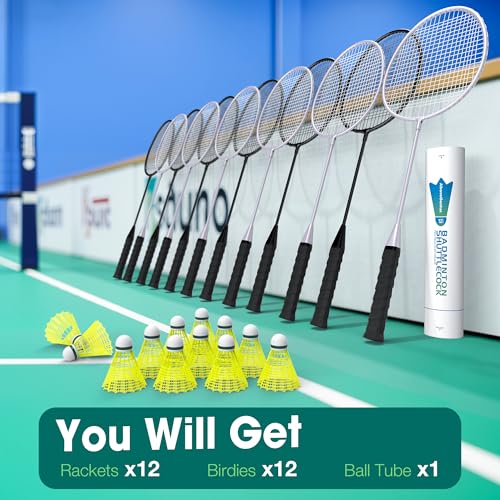 AboveGenius Badminton Rackets Set, Lightweight & Durable Badminton Set (Includes 6/12 Racquets, 6/12 Birdies), Outdoor Backyard & School Games for Adults, Teens, Families and Beginners - style: 12 Racket+12 Birdies