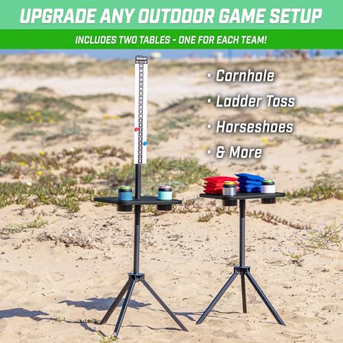GoSports All Weather Metal Cornhole Scoreboard with Drink Holders - Black or White - Magnetic Outdoor Score Keeper for Yard Games - Set of 2 ScoreCaddy Tables - color: Black