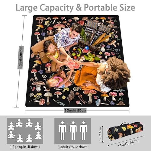 Supfitness Extra Large Picnic Blankets Waterproof Foldable (60 "x 80") Beach Blanket Waterproof Sandproof,3-Layer Thicking Mat Outdoor Packable Camping Blanket - color: Black, size: 60x80in