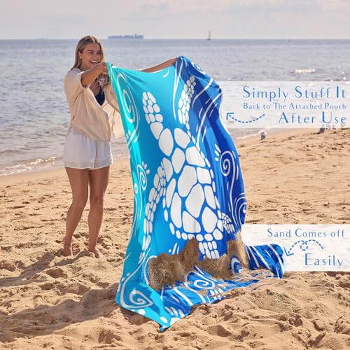 WEKAPO Beach Blanket Waterproof Sandproof Oversized Extra Large Sand Free Beach Mat with Stakes, Storage Bag - Essentials for Outdoor Beach, Picnic (Gradient Blue Sea Turtle, 8 X 7 FT (1~4 Person)) - color: Gradient Blue Sea Turtle, size: 8 X 7 FT (1~4 Pe