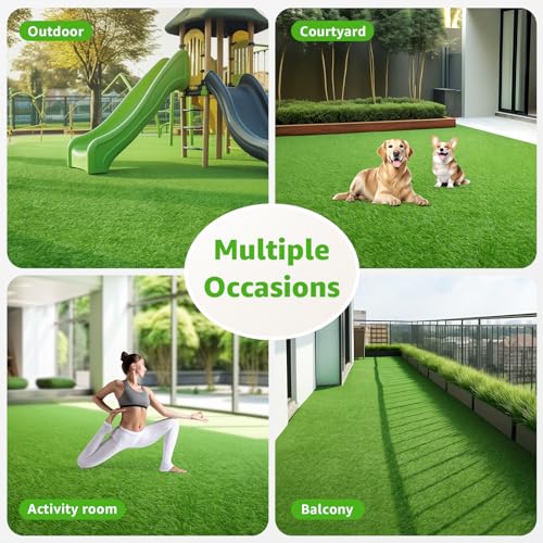 Artificial Turf Grass Outdoor - Synthetic Fake Grass Indoor Turf Rug with Drainage Holes for Patio, Balcony, Backyard, Landscape Decoration - Pet Friendly Dog Grass Mat (5Ft x 10Ft) - size: 5FT x 10FT