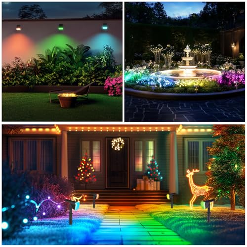 Linkind RGB Solar Spot Lights Outdoor Waterproof IP67, 60 LED 10 Lighting Modes Color Changing Landscape Lighting for Garden Yard Pathway Decorations (4 Pack, Multicolor) - color: Multicolor, size: 4 Pack