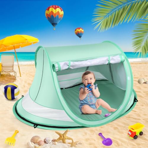 Baby Beach Tent,Large Pop Up Beach Tent Sun Shade for Beach,Portable Baby Travel Tent with Mosquito Net,Indoor Baby Play Tent,UPF 50+ UV Protection Sun Shelters for Infants - style: Green