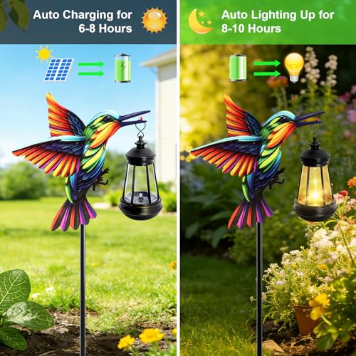 Solar Lights Hummingbird Garden Outdoor Decor, Hummingbird Stakes with Solar Lights, Mother's Day Birthday Gifts for Women Mom,Waterproof Metal Decorative Lights for Yard Art Outside Patio Porch Lawn - color: Hummingbird -Warm White-1 Pack