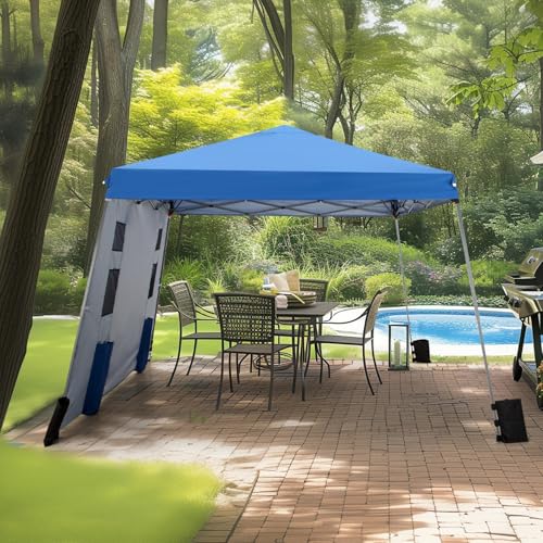 MFSTUDIO 12x12 Pop up Canopy Tent, Gazebo Shelter Sun Shade Canopies Patio Portable Popup Tents Easy Setup Waterproof with 9x9ft Top, 1 Sidewall, for Beach,Parties,Picnics - color: Blue-1 wall, size: 12x12ft