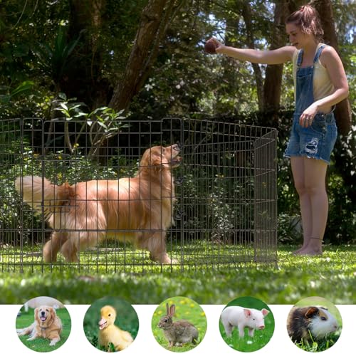 Artmeer Pet Playpen Puppy Playpen Kennels Dog Fence Exercise Pen Gate Fence Foldable Dog Crate 8 Panels 24 Inch for Pet Animals Outdoor Indoor with Bottom Pad (Black with Bottom pad) - style: Black 24''x24'' Bottom cover