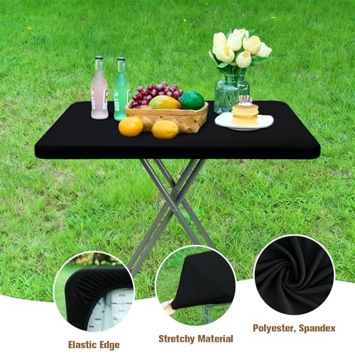 NEWISHER Fitted Rectangle Tablecloth 20 x 30 Inch Elastic Table Cloth for 2.5ft Table, Stretch Spandex Tables Cover Black Washable Polyester Top Cap Cover for Dining Picnic Camping Indoor and Outdoor - color: Black, size: 30" x 20" (Rectangular)
