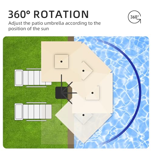 JZAC & QZYD 9x9 FT Outdoor Cantilever Patio Umbrella with Solar LED Lights, Large Heavy Duty 2-Tier Canopy Square Aluminum Offset Umbrellas with 360-Degree Rotation for Pool Deck Backyard, Beige - color: Beige, size: 9'×9'