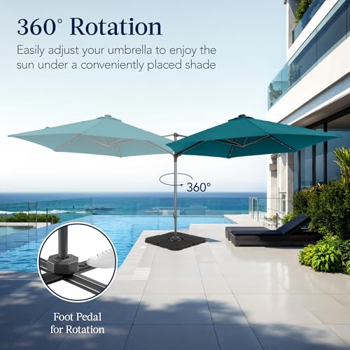 Best Choice Products 10ft Solar LED Offset Cantilever Hanging Market Patio Umbrella, Smooth 360° Rotation, 8 Sturdy Ribs, Easy Adjustment - Cerulean - color: Cerulean, size: Offset w/ 360° Rotation