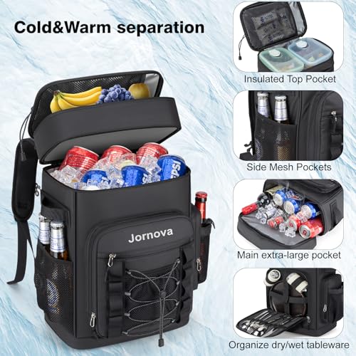 Insulated Cooler Backpack, 40L Leakproof Backpack with Double Compartments for Men & Women, Large Lunch Cooler for Camping, Beach, Travel, Picnic, Up to 48 Cans - color: Black